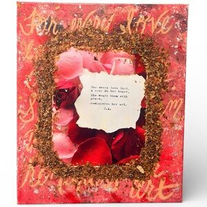 Red and Gold Mixed Media Art Piece